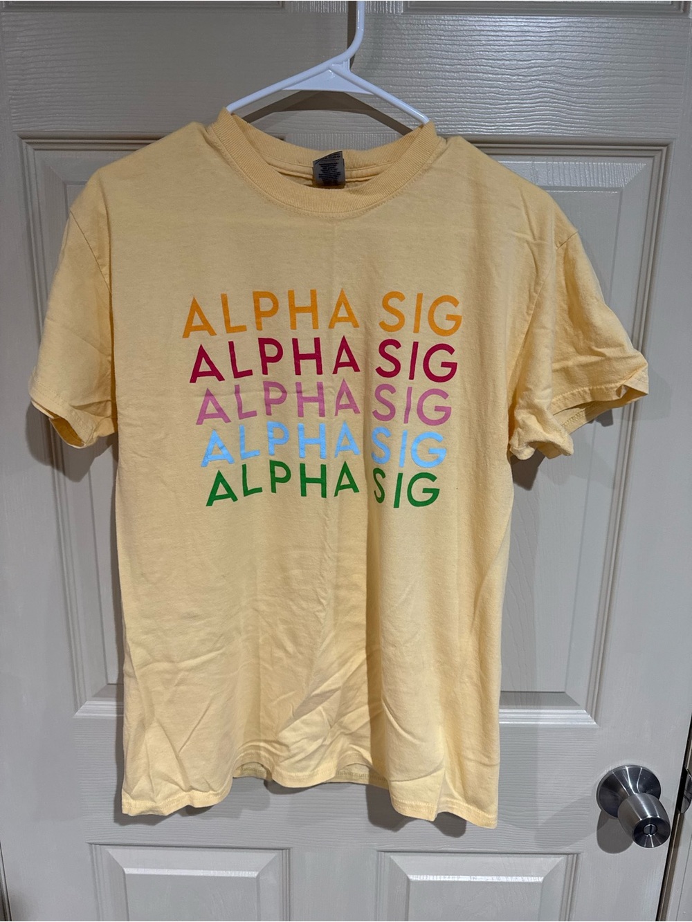 Pale Yellow Tee with Multicolor ALPHA SIG Print